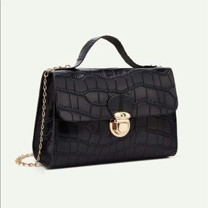 Black Croc Faux leather turn lock satchel bag